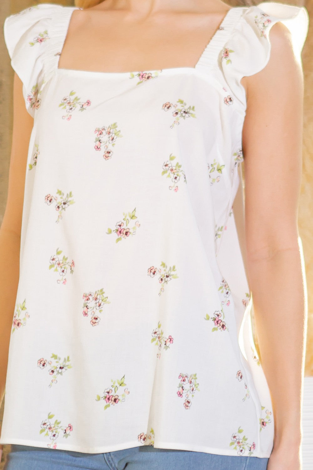 Woven Ruffle Sleeve Top