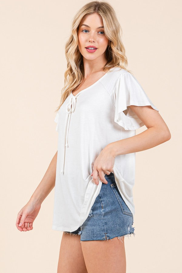 Smocked Shoulder Flutter Sleeve Top